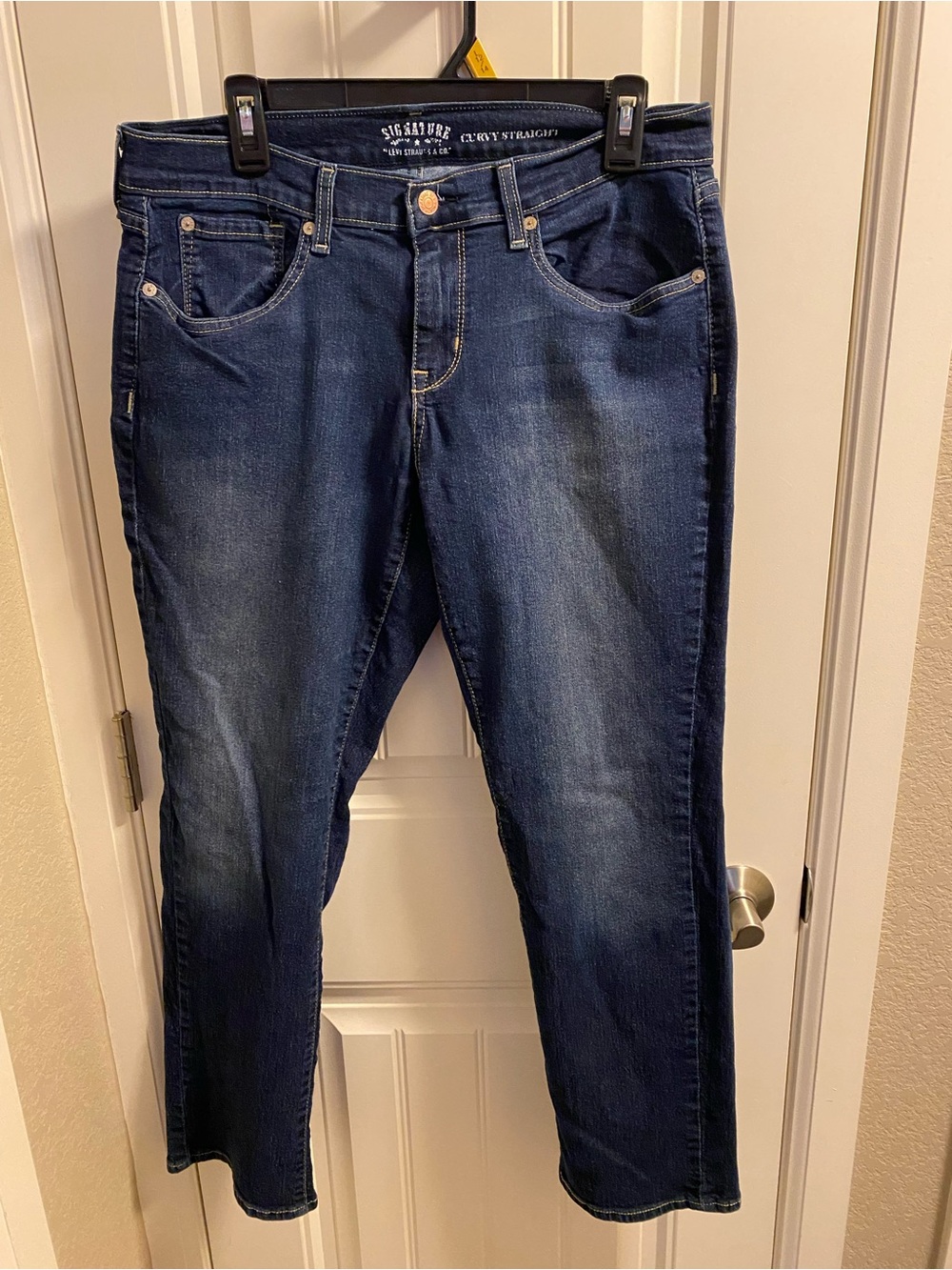 Levis Signature Jeans Curvy Straight Leg 14S Stretch Dark Blue Denim